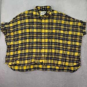 R13 Plaid Oversized Boxy Shirt Womens Large Yellow Japanese Fabric Cotton Casual